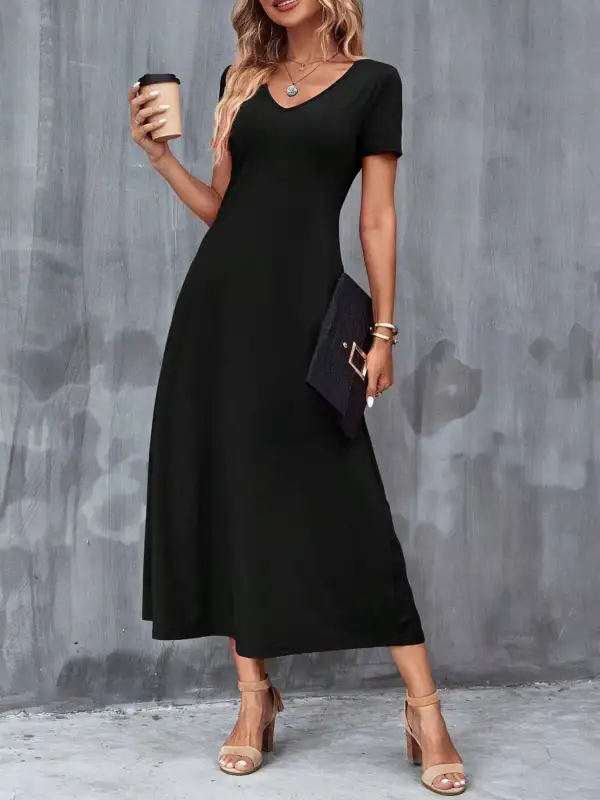 V Neck Short Sleeve Casual Dress