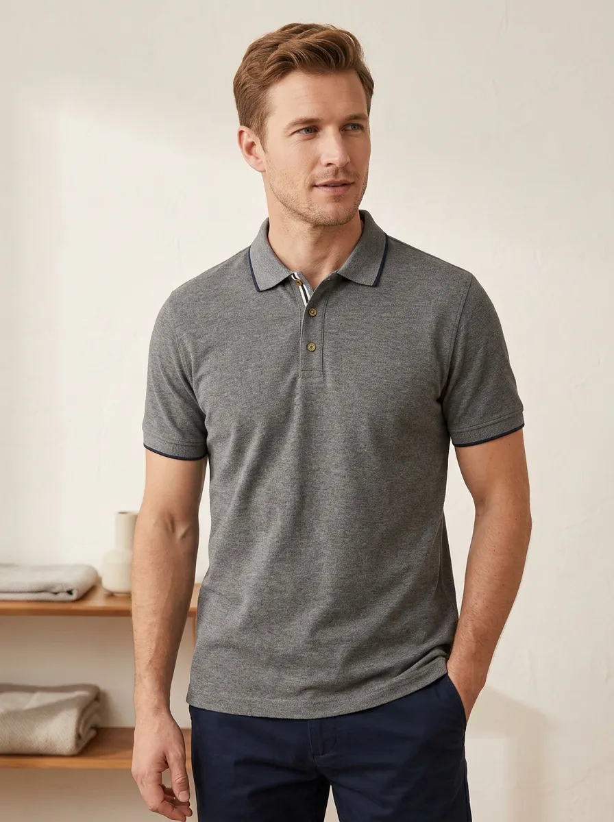 Men's Knit Ribbed Textured Striped Tipped-Collar Polo Shirt