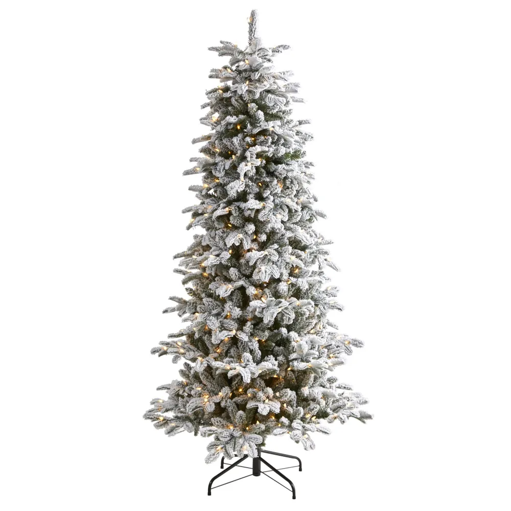 Flocked North Carolina Fir Artificial Christmas Tree with Warm Lights and Bendable Branches Botanical Accent