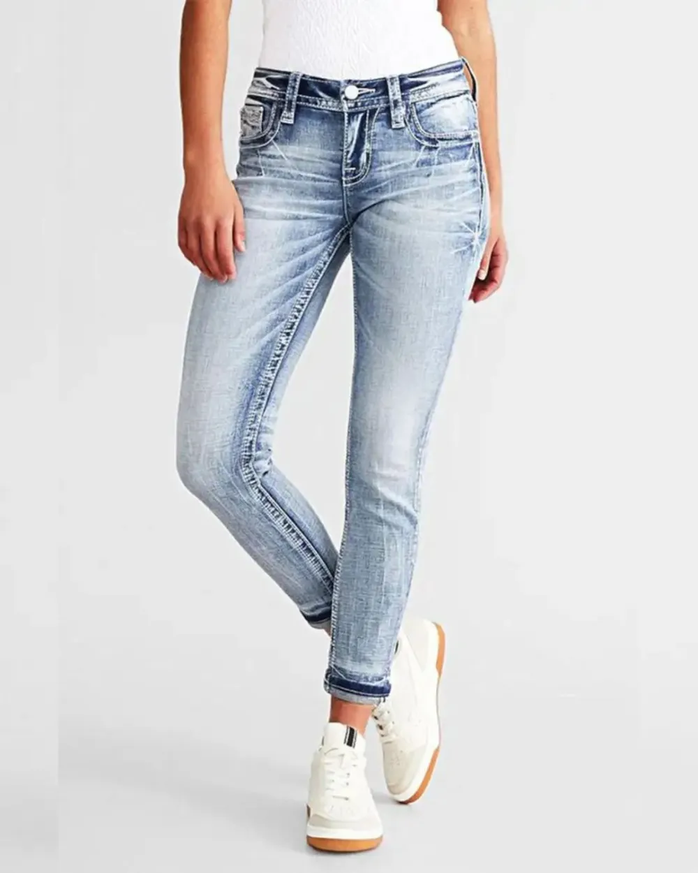 Stretch Embroidered Slim-Fit Skinny Jeans