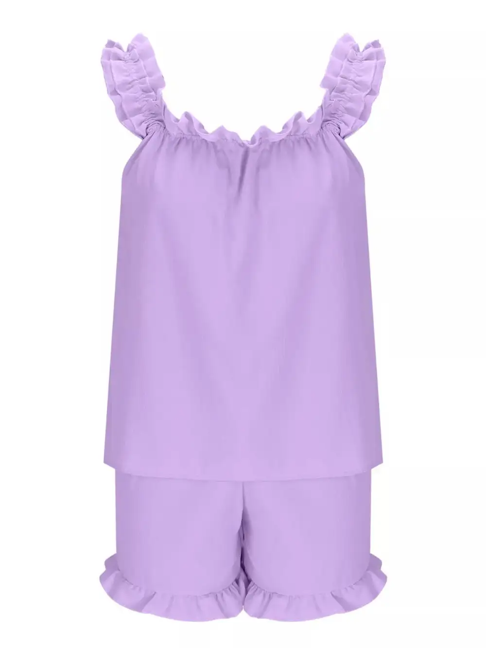 Ruffle Trim Sleeveless Top Shorts Set