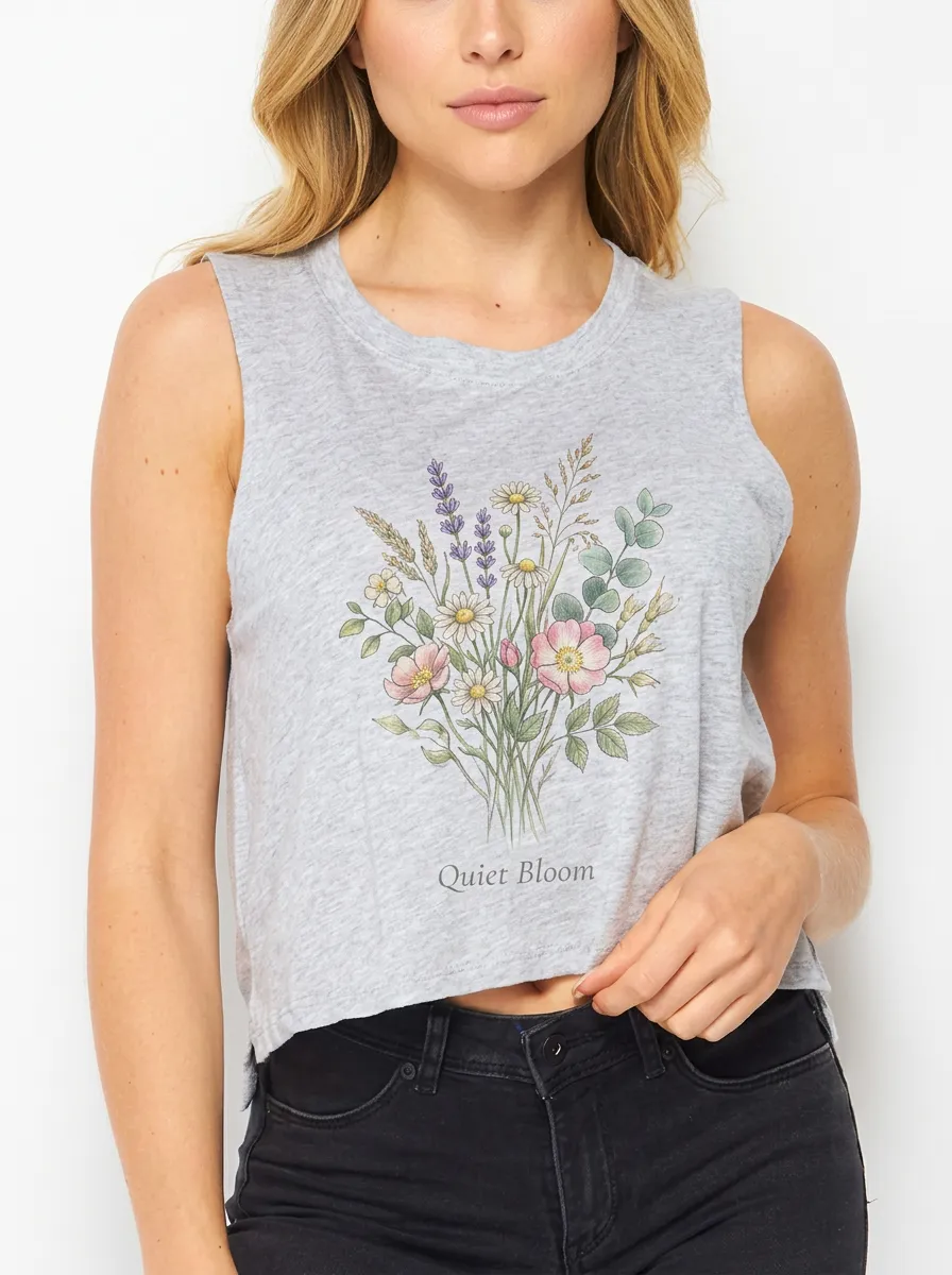 Women's Botanical Nature Lover Quiet Bloom Printed Crop Tank Top