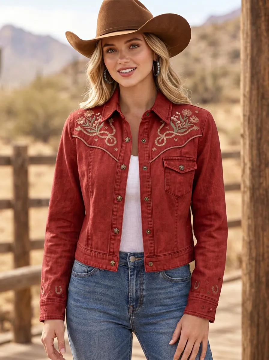 Canyon Horseshoe Horse Floral Prairie Look Women's Western Jacket