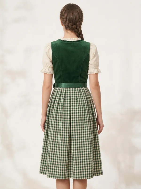 Floral Embroidered Edelweiss Gingham Lace Apron Women's Bavarian Oktoberfest Dirndl Dress