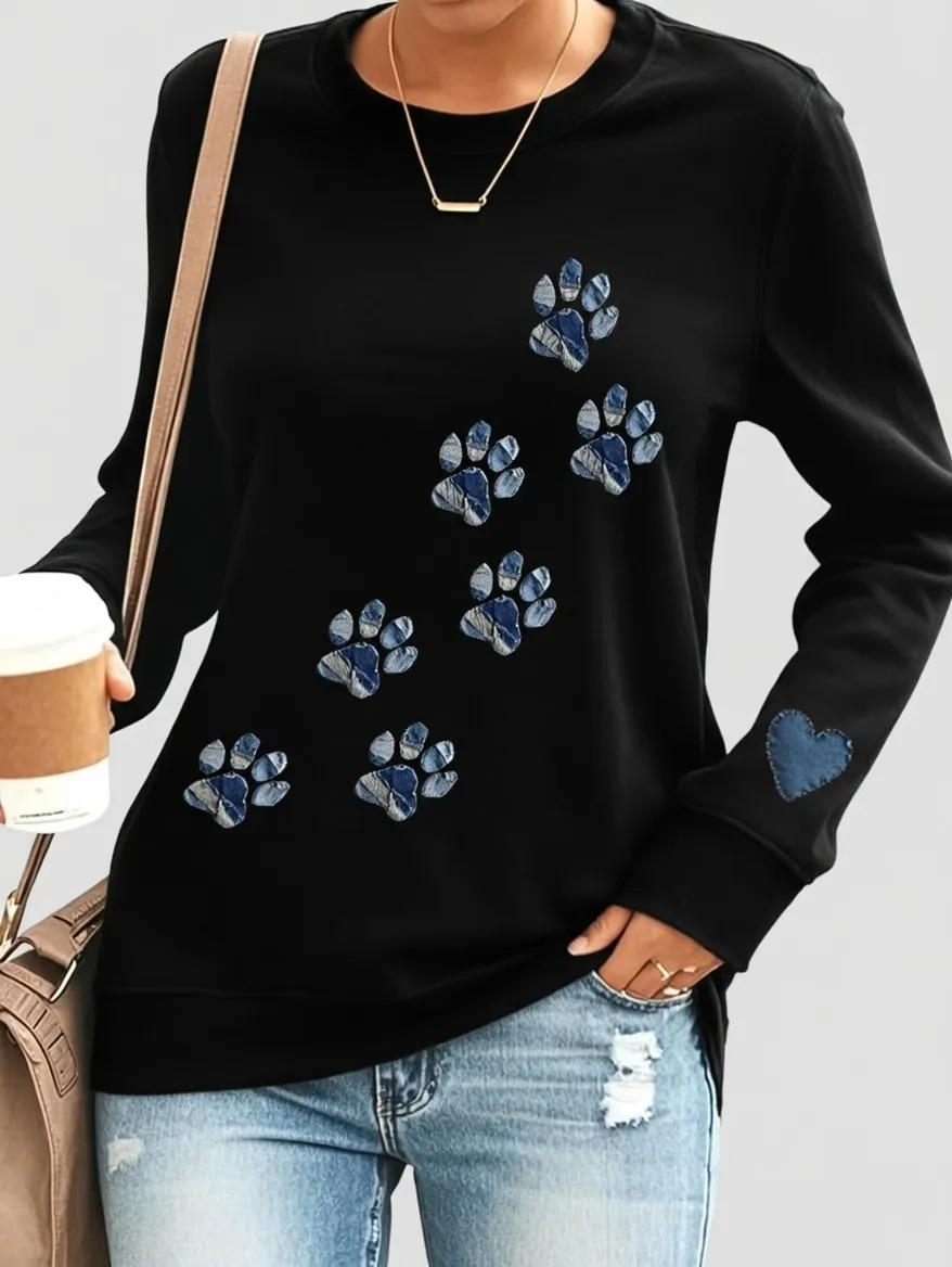 Women's Casual Dog Paw Print Short Sleeve T-Shirt