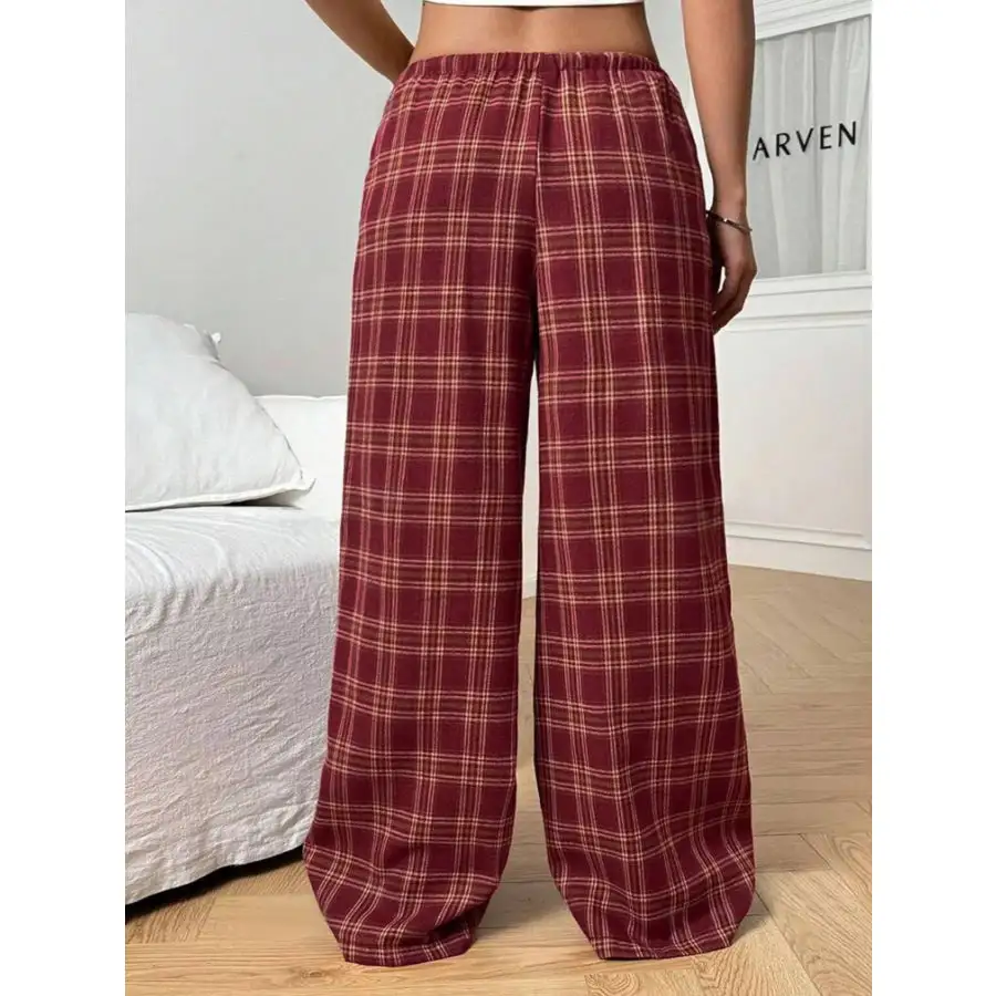 Classic Plaid Drawstring Wide Leg Pants