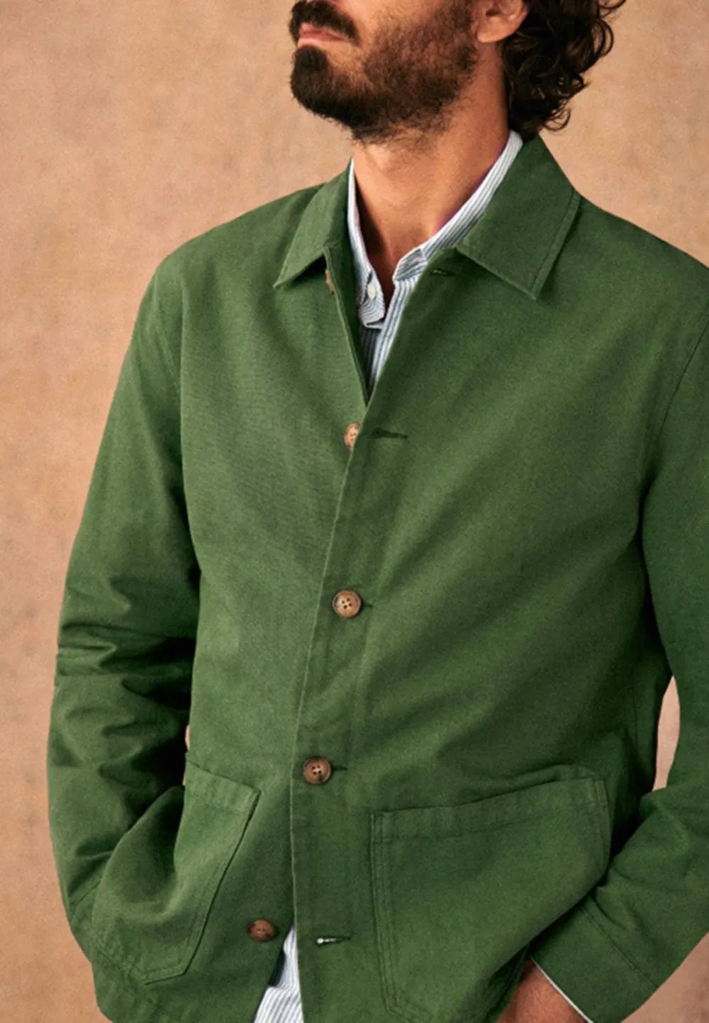 Forest Green Cotton Button Front Chore Jacket