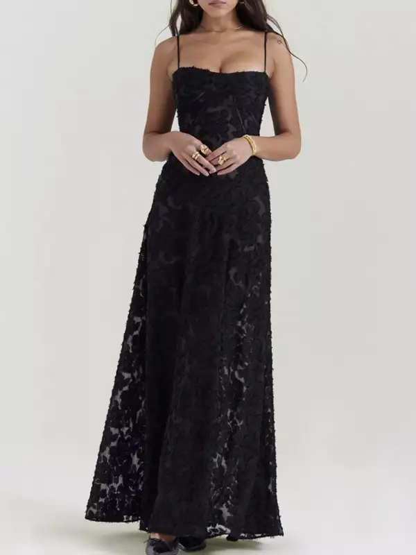Relaxed Lace Spaghetti Strap Maxi Dress