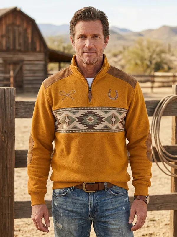 Frontier Horseshoe Horse Aztec Collection Men's Western Sweatshirt