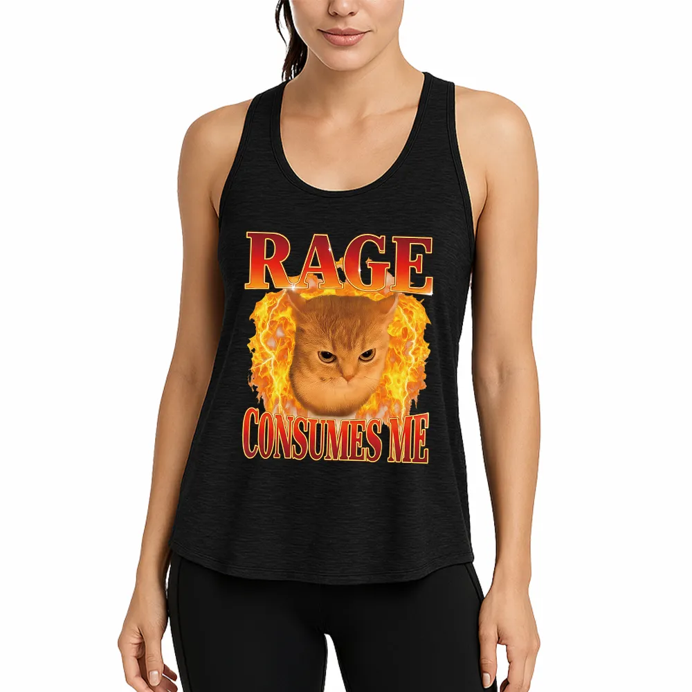 Rage Consumes Me Edgy Funny Cat Meme Athletic Tank