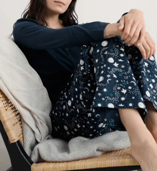 Cotton V-Neck Button-Front Wide Leg Pajama Set