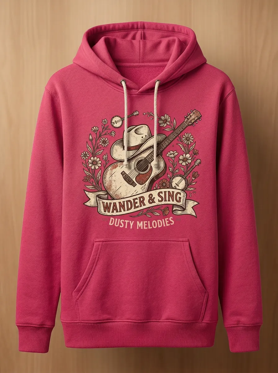Nashville-Inspired Country Music Guitar Cowboy Hat Pullover Hoodie