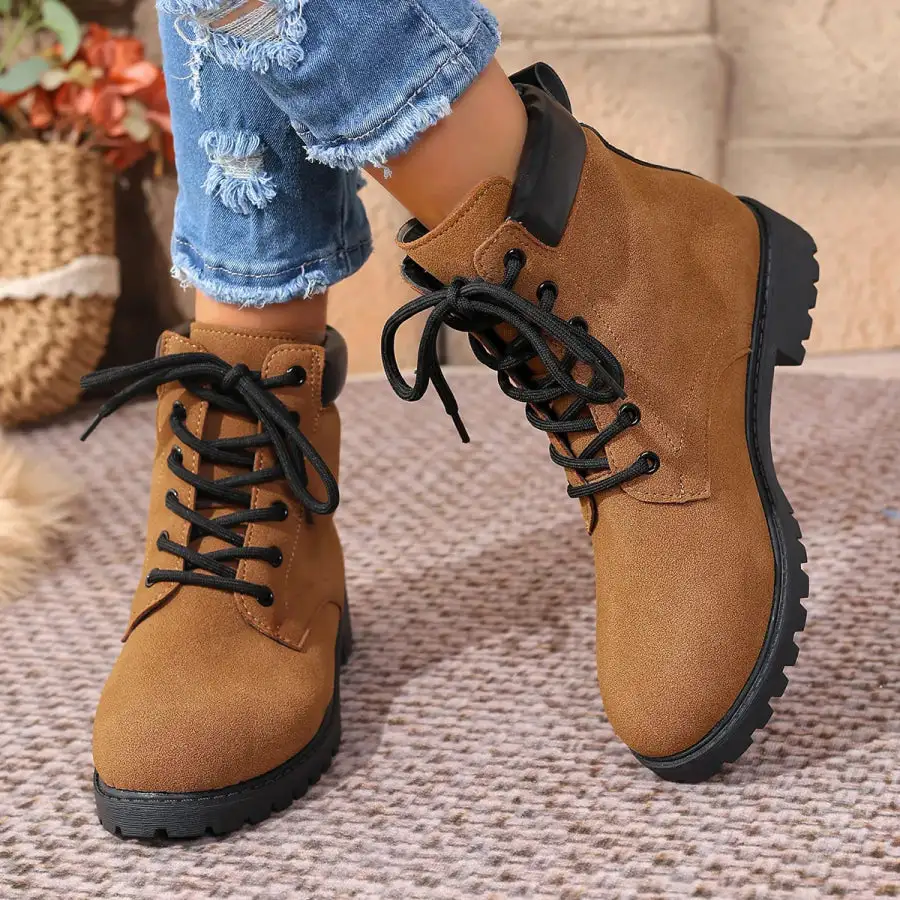 Casual Lace Up Block Heel Boots