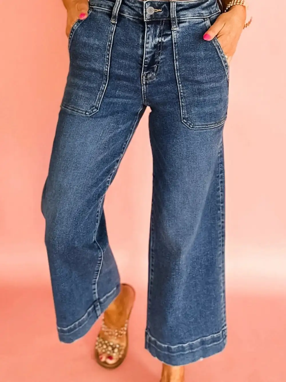 Cropped High Rise Wide Leg Jeans