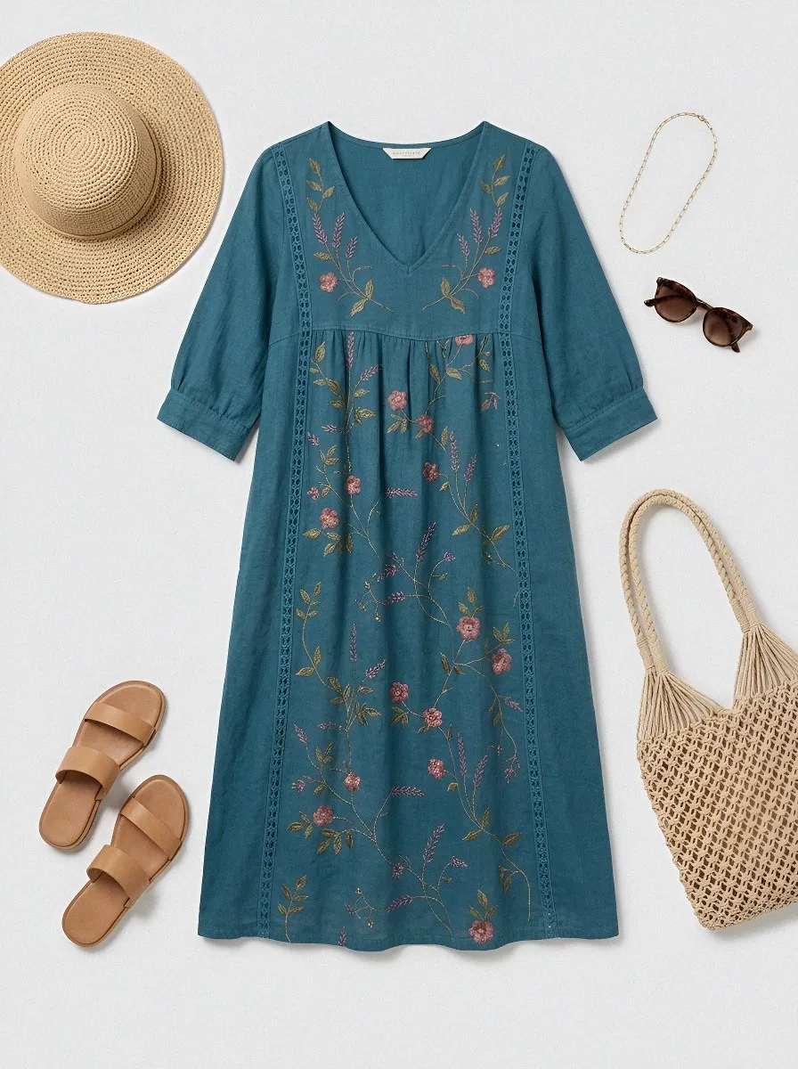 Women's Summer Vacation Floral Embroidery Printed Dress