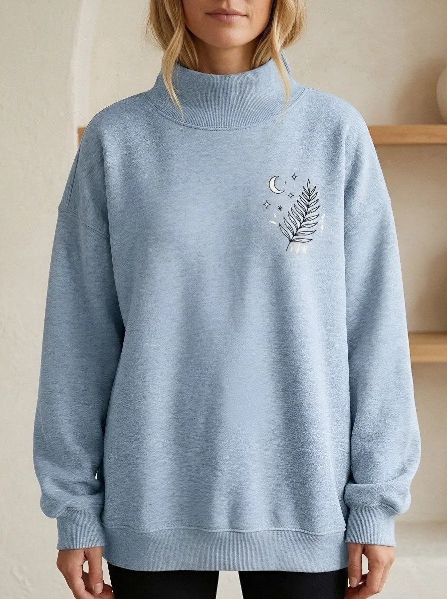 Women's Celestial Botanical Moon Stars Printed Sweatshirt