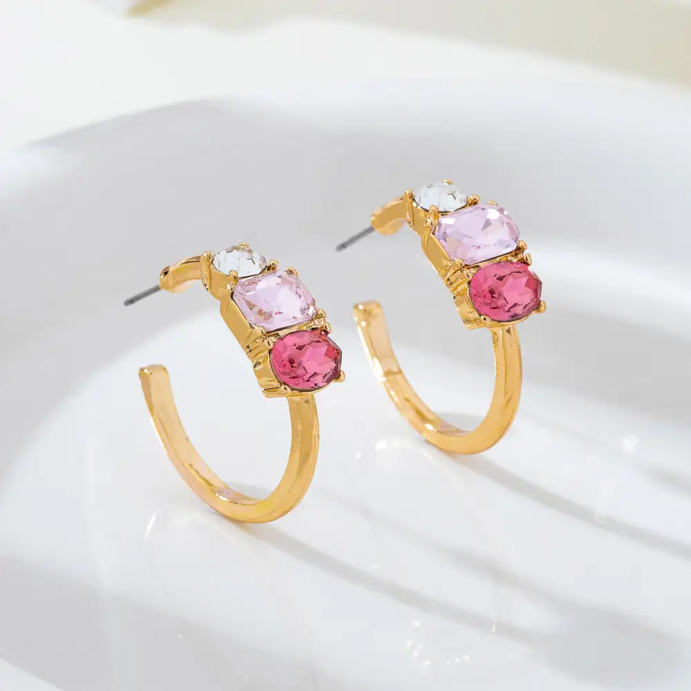 Rosy Gradient Crystal Hoop arrings