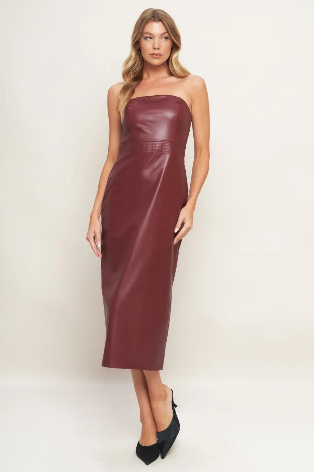 Classic Sleeveless Faux-Leather Midi Dress