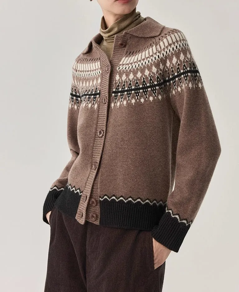 Wool Button-Front Jacquard Cardigan