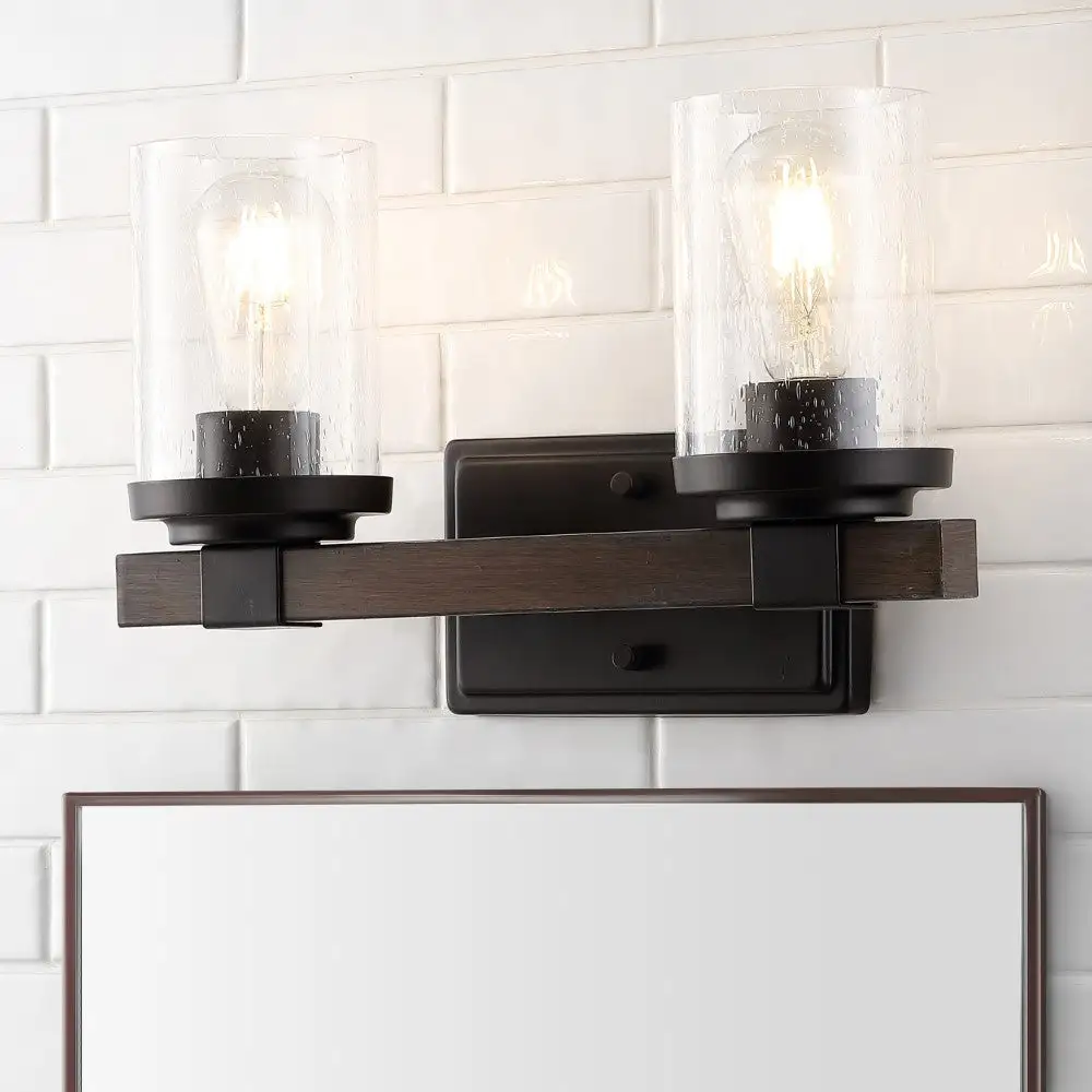 Dual-Light Iron Seeded Glass Rustic Farmhouse LED Vanity Light