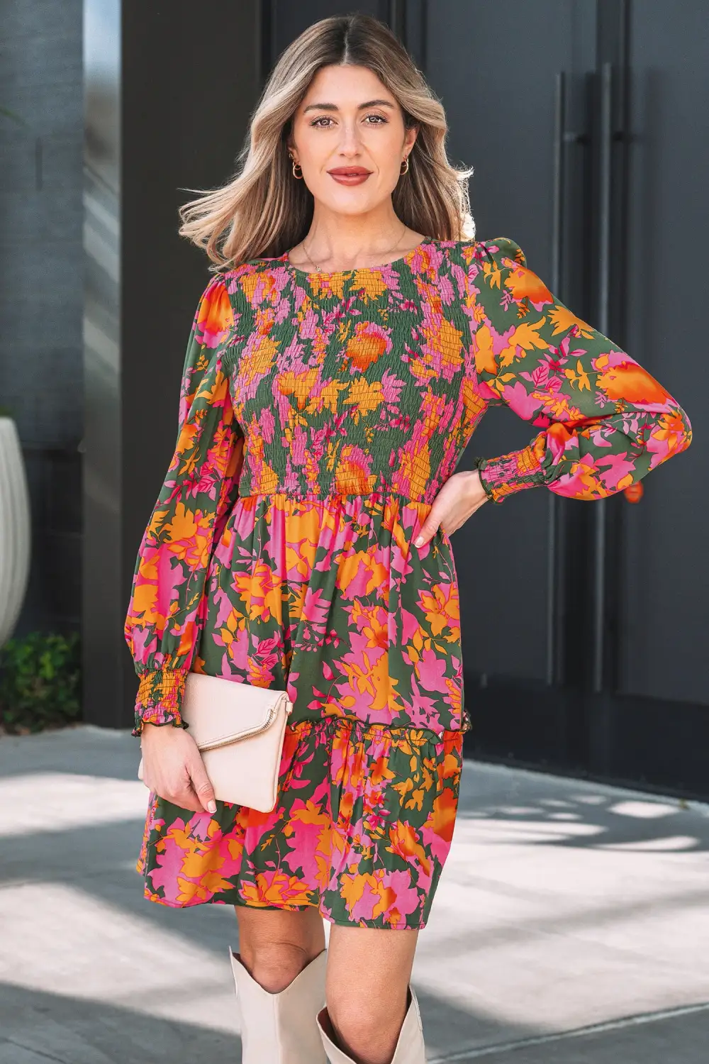 Balanced Detail Floral Printed Ruffle Mini Dress