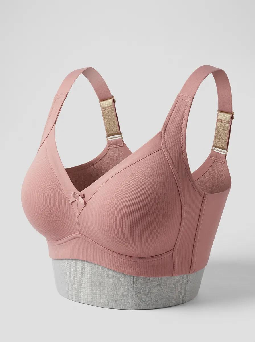 Refined Ribbed Bow Detail Modern Look Women's Bra