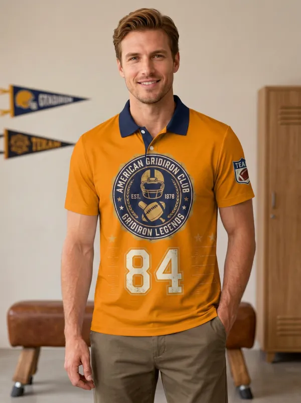 Men's Retro Gridiron Helmet Graphic Polo Shirt