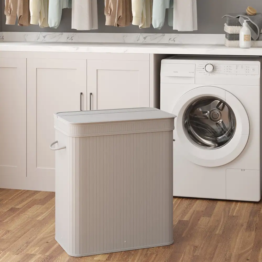 Lidded Bamboo Laundry Storage Hamper