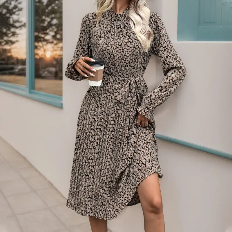 Women's Wrap Long-Sleeve Floral Ruffled Dress