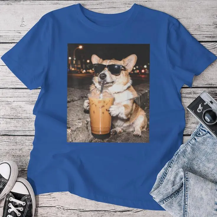 Corgi Drinking Iced Coffee Dog Meme Women T-shirt