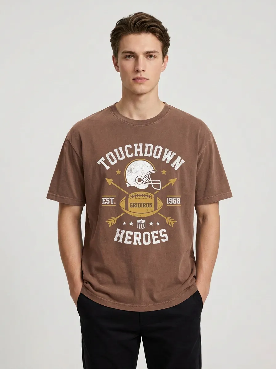 Men's American Football Touchdown Heroes Helmet Printed T-Shirt