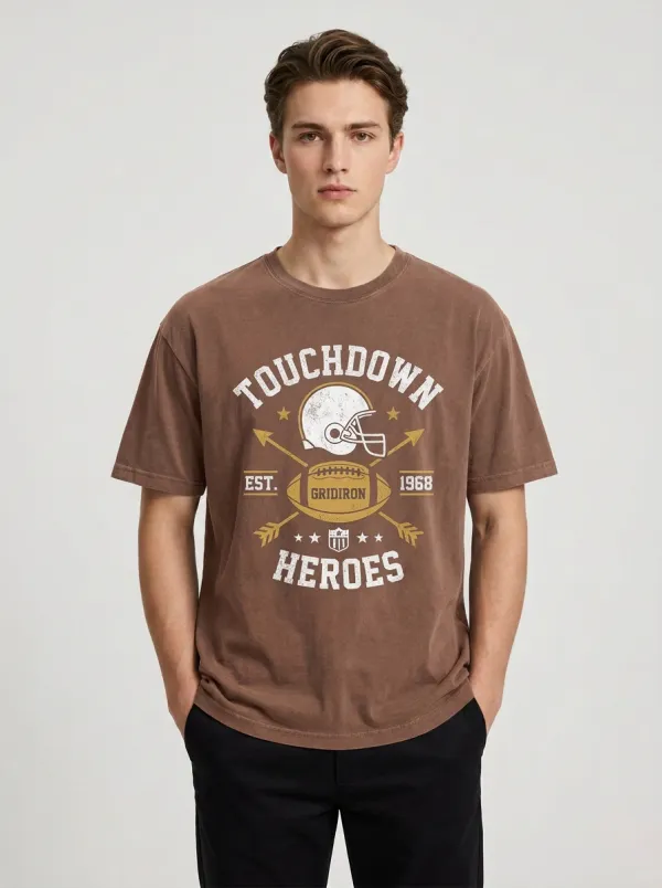 Men's American Football Touchdown Heroes Helmet Printed T-Shirt