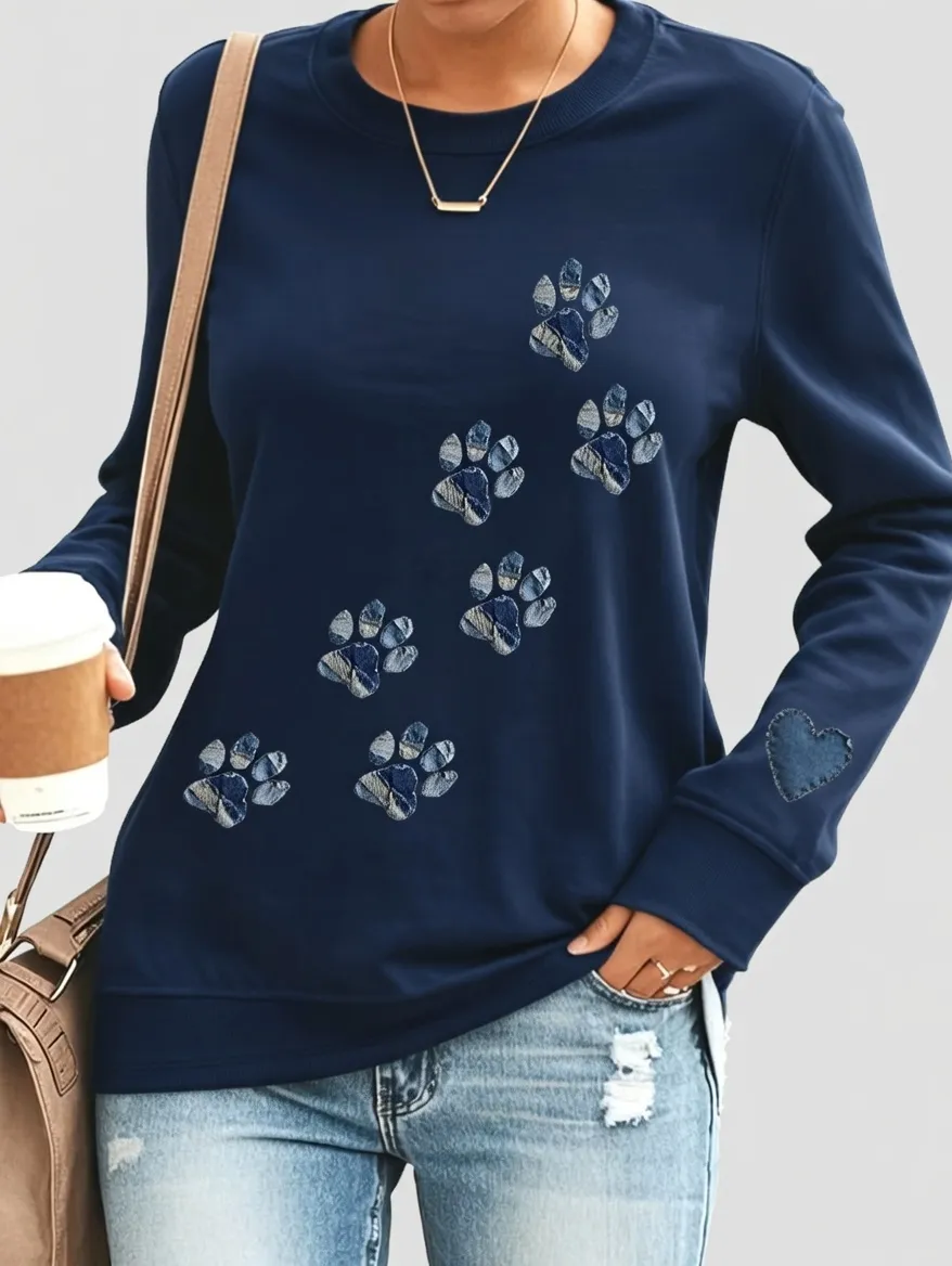 Women's Casual Dog Paw Print Short Sleeve T-Shirt