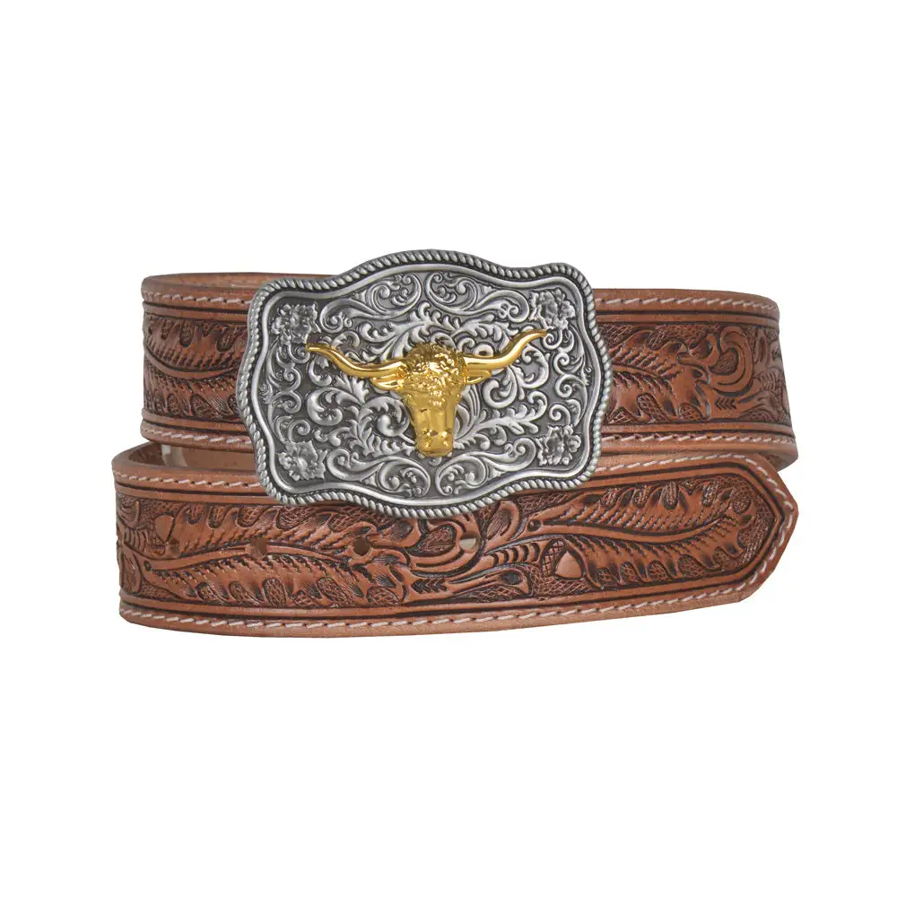Women's Carved Pattern Handtooled Leather Belt