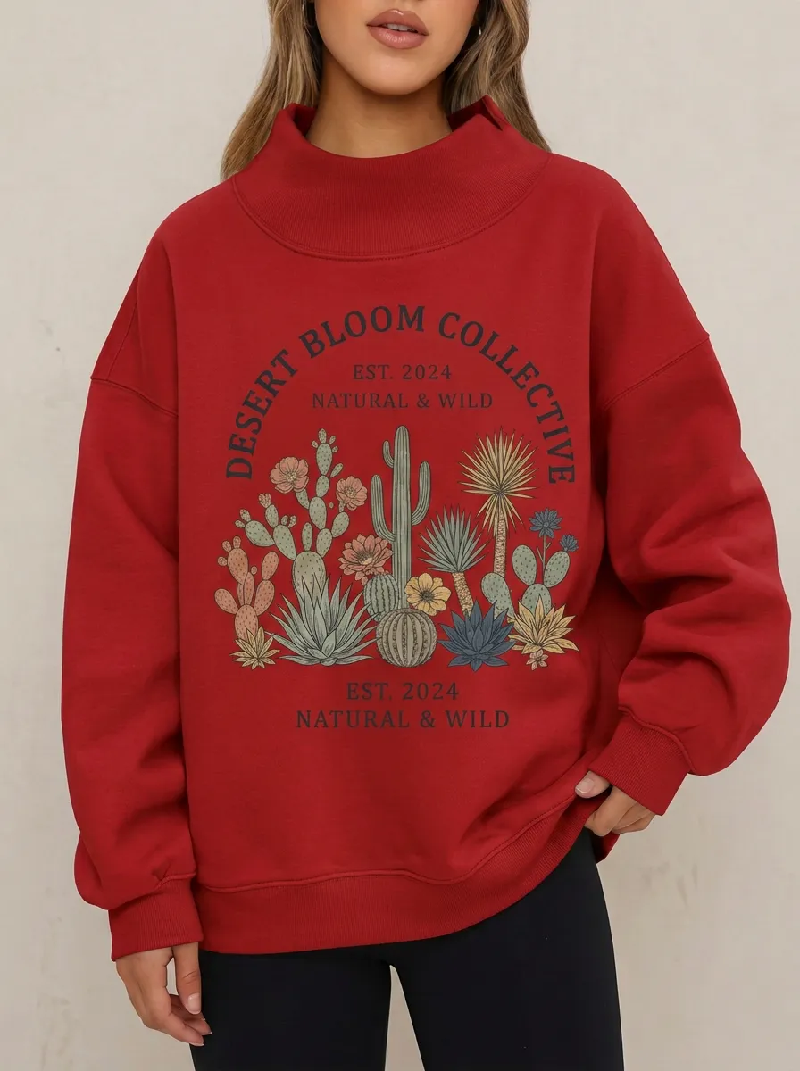 Women's Desert Bloom Cactus Botanical Printed Sweatshirt