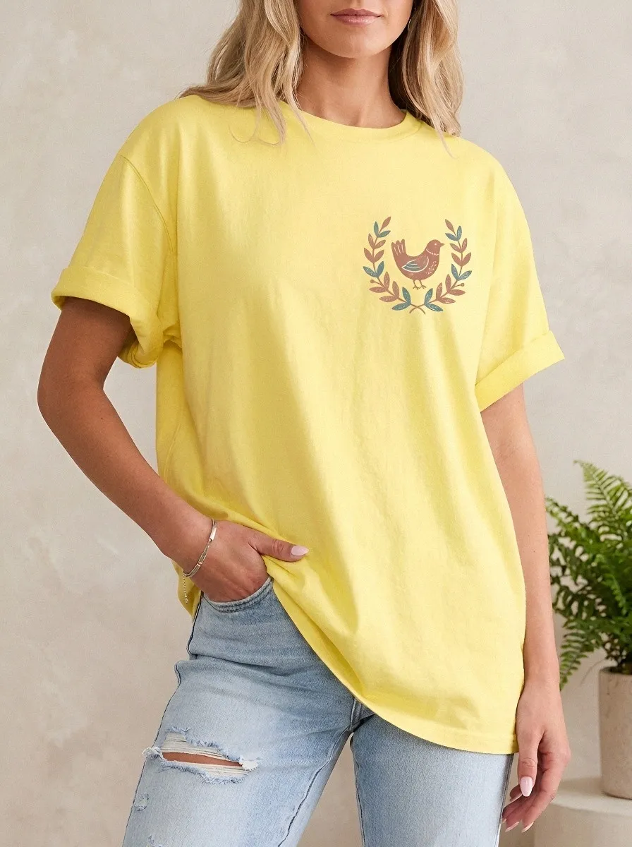 Women's Nature Lover Bird Wreath Printed T-shirt
