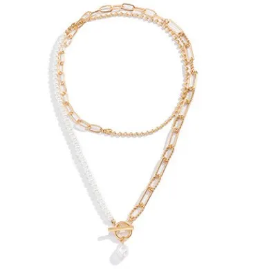 Chain With Pearl Double Layer Toggle Necklace