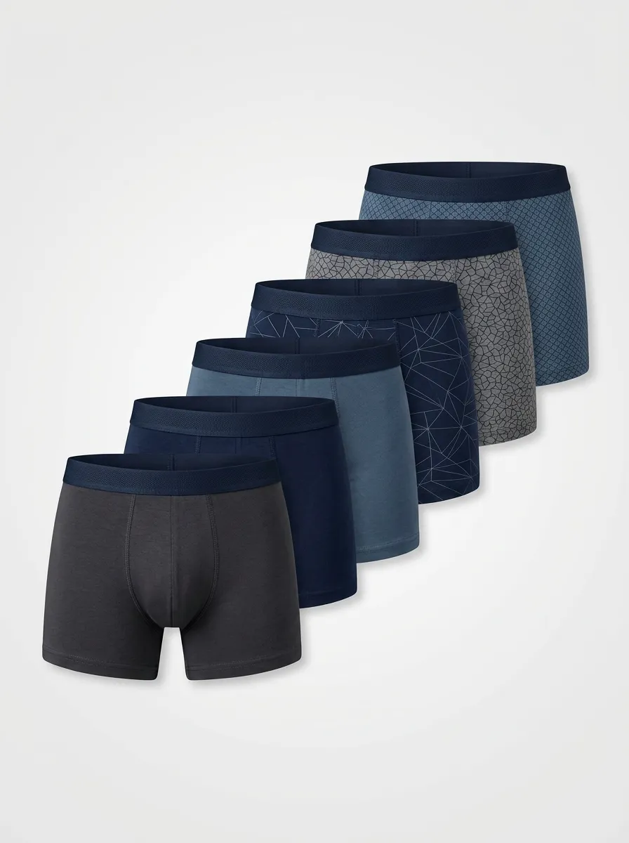 Men's Geometric Pattern Contrast Waistband 6-Pack Boxer Briefs