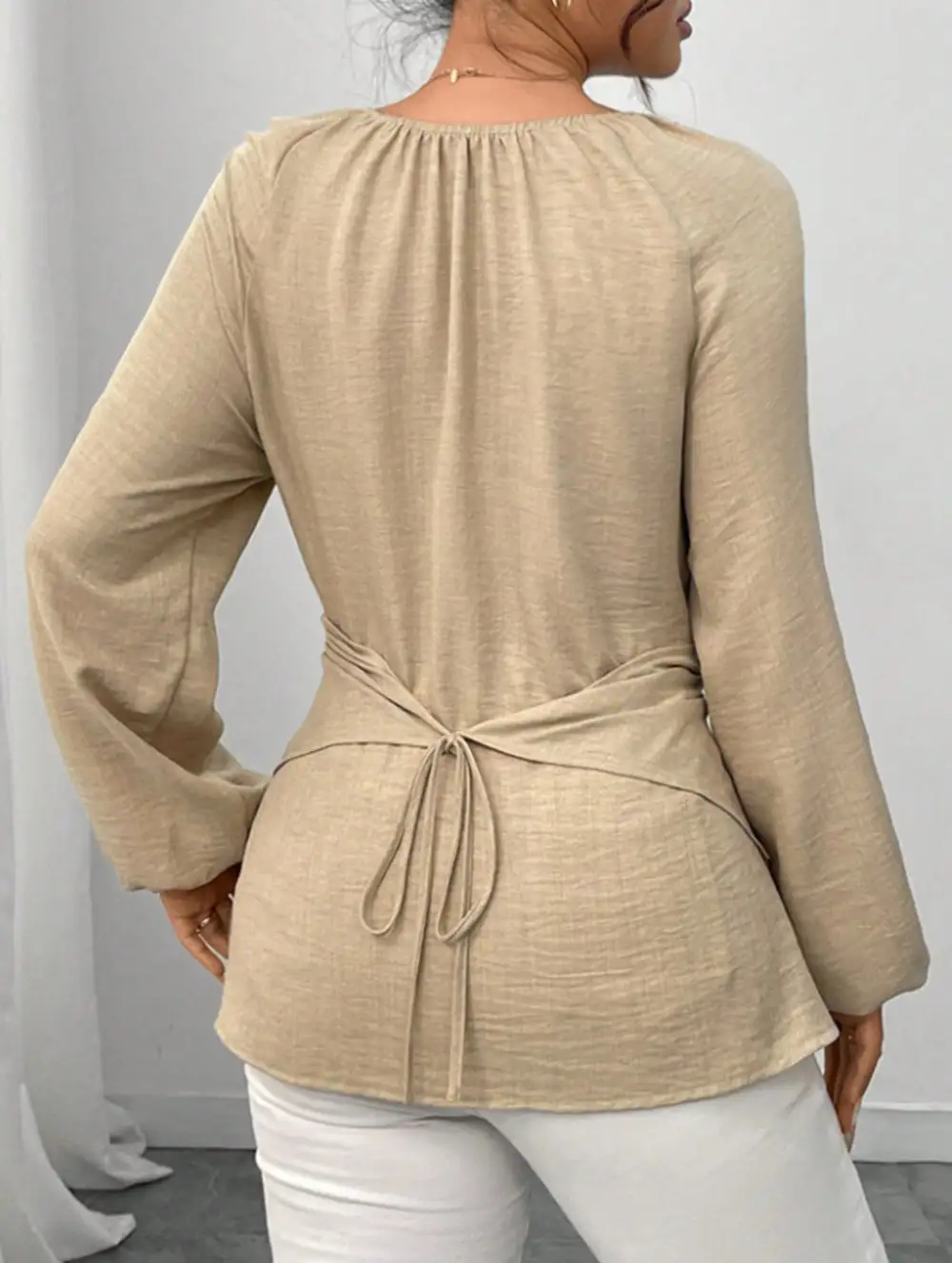 Tie Hem Irregular Long Sleeve Tee