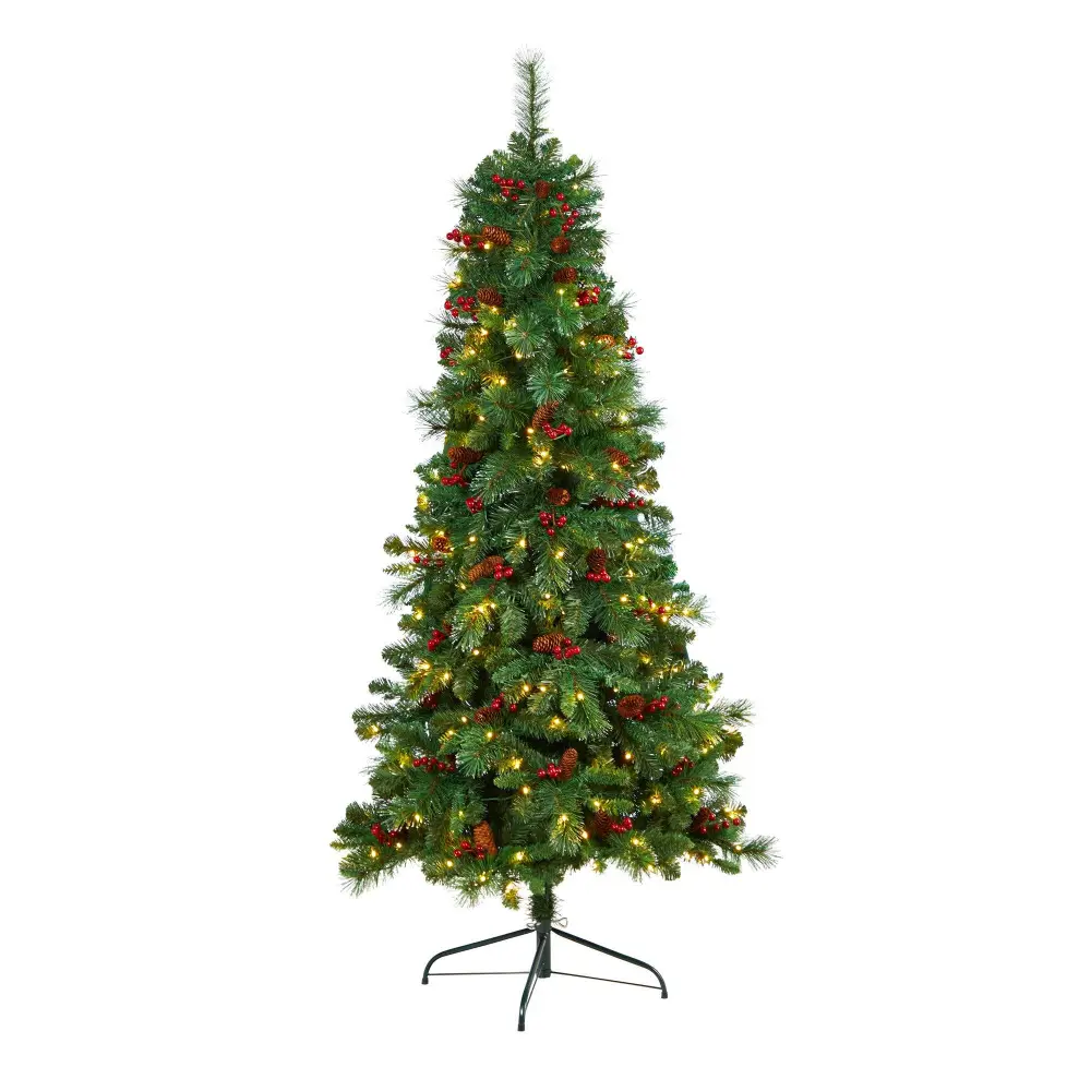 Flat Back Montreal Mountain Artificial Christmas Tree with Pine Cones and Berries Decor Display