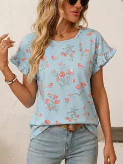 Floral Nature Ruffle Women's Loose Printed Blouse