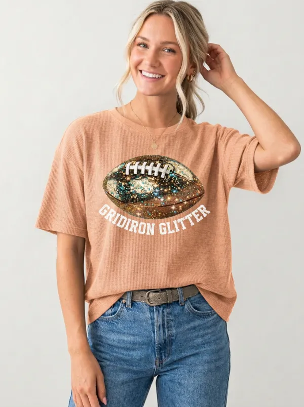 Women's Game Day Inspired Football Gridiron Ball Crew Neck Graphic T-Shirt