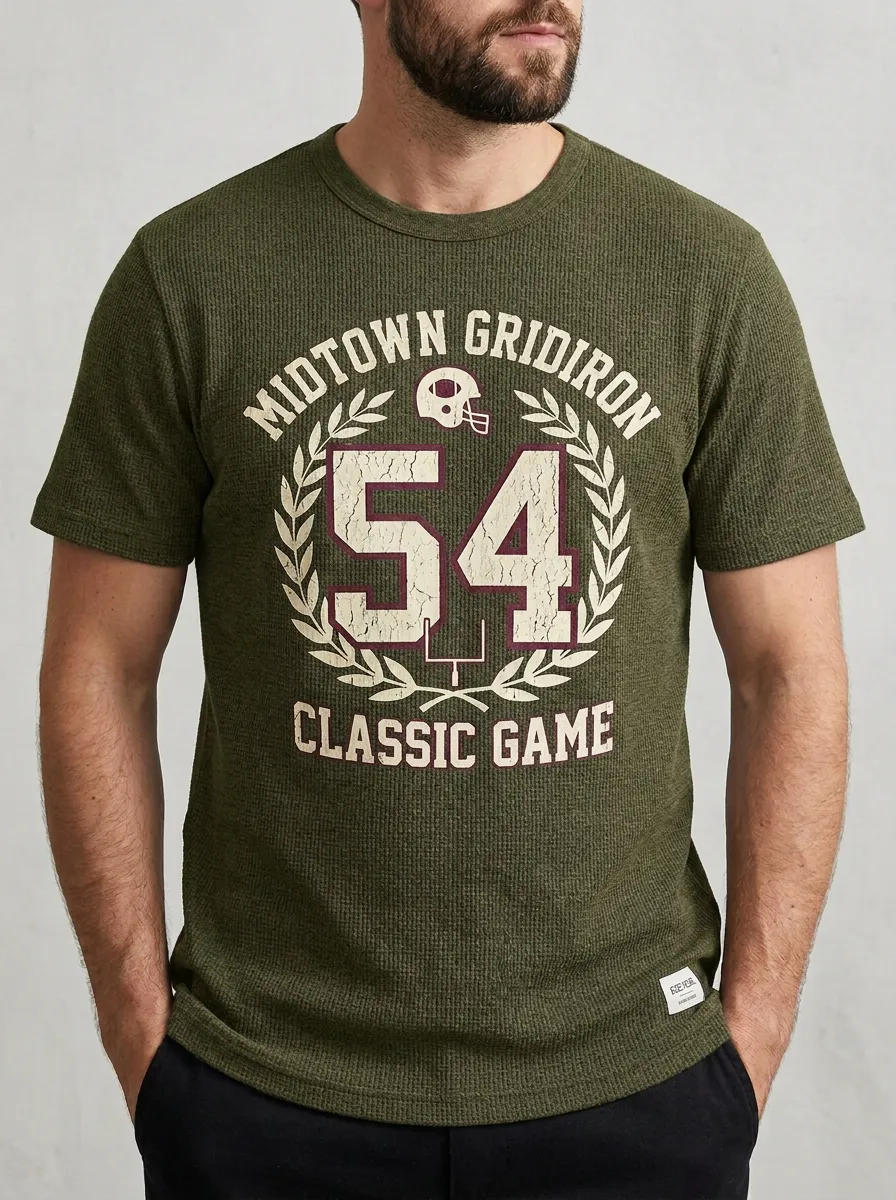 Men's Traditional Football Gridiron Ball Crew Neck Graphic T-Shirt