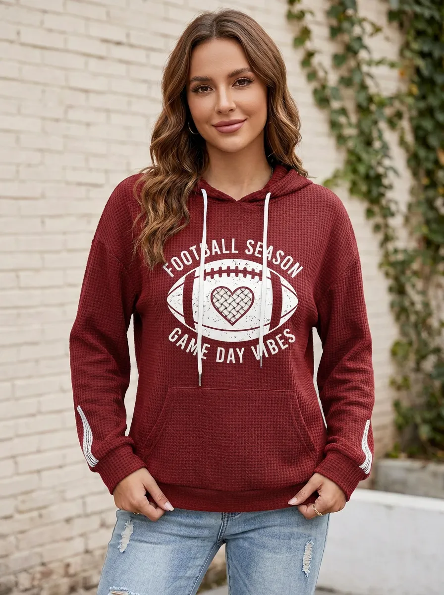 Women's Gridiron Season Heart Graphic Waffle Hoodie