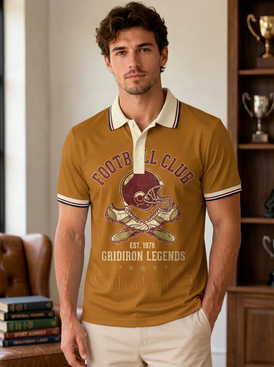 Men's Football Club Gridiron Helmet Cleats Polo Shirt