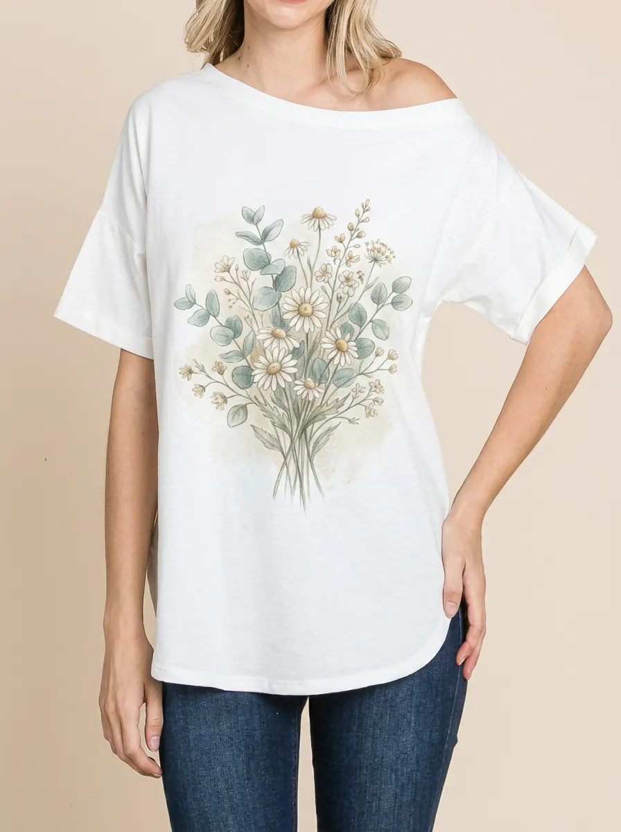 Women's Botanical Nature Lover Daisy Eucalyptus Printed T-shirt