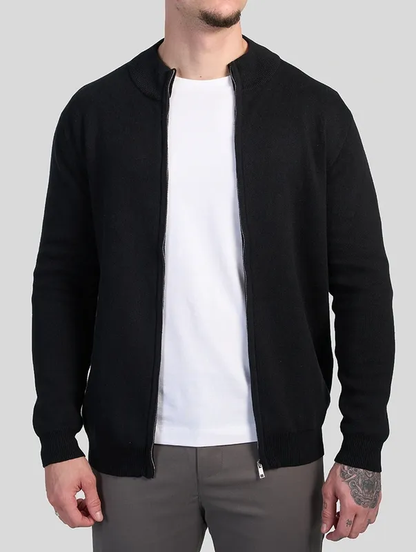 Black Zip Front Sweater Clean Cut