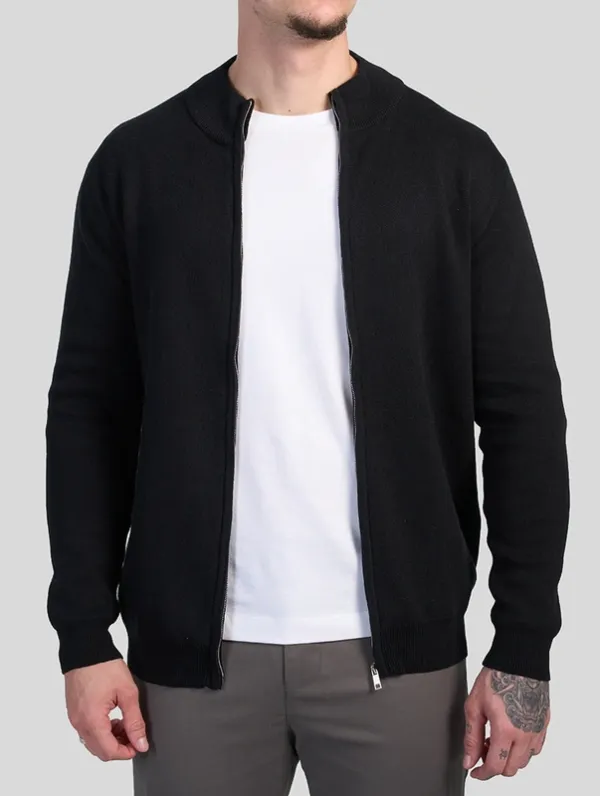 Black Zip Front Sweater Clean Cut