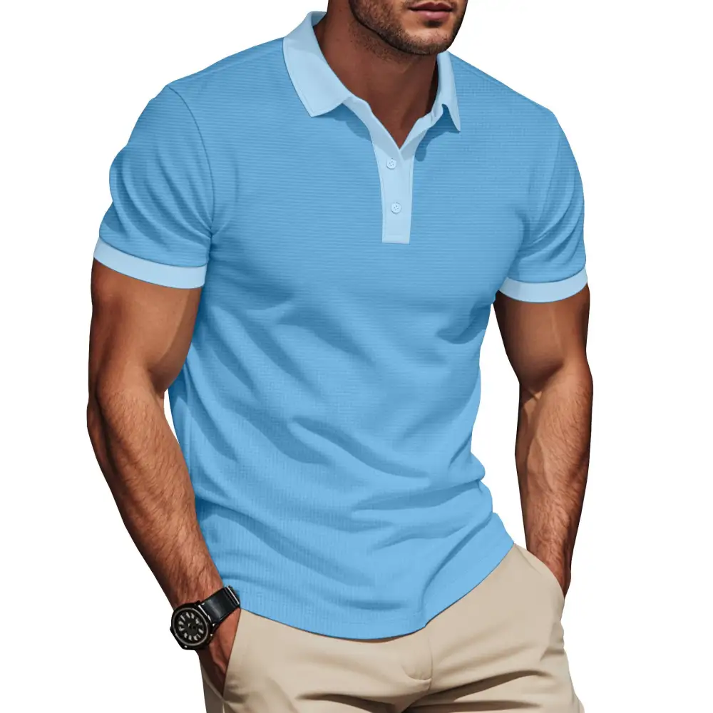 Men's Elegant Structured Polo Shirt With Classic Collar Short Button Placket And Breathable Stretch Jersey