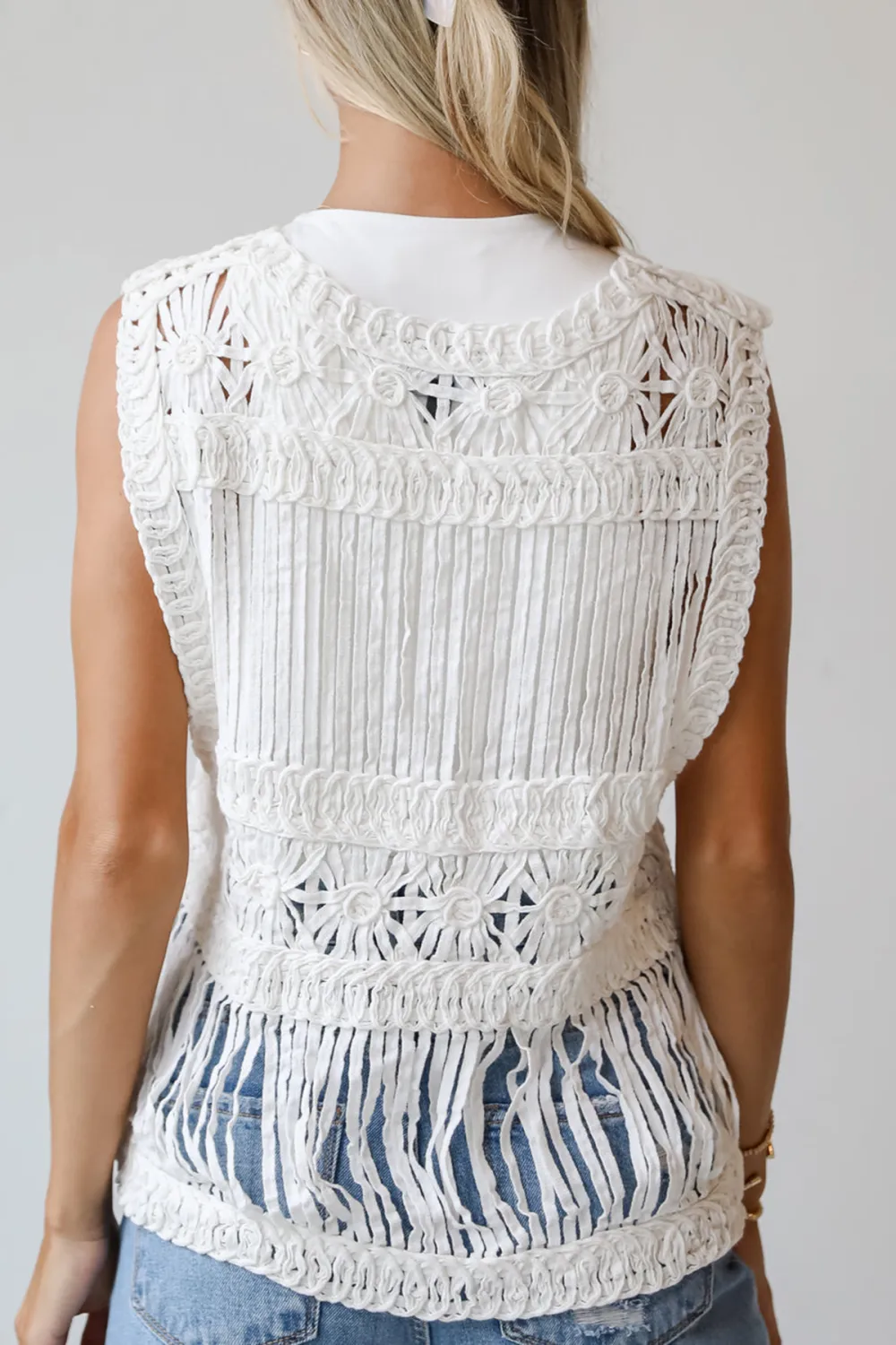White Crochet Knit Vest